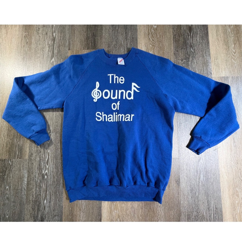 Jerzees Sweatshirt Unisex XL Blue The Sound of Shalimar Vintage Raglan USA Made